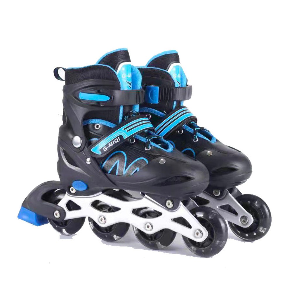 Patins Roller Inline Reto Preto Com Azul Meninos C