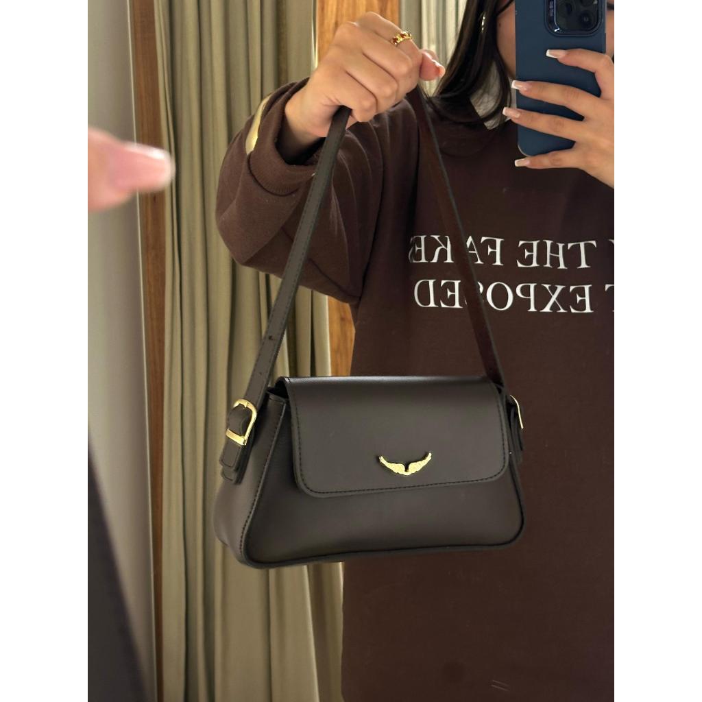 Bolsa feminina pequena baguete com alça de ombro 