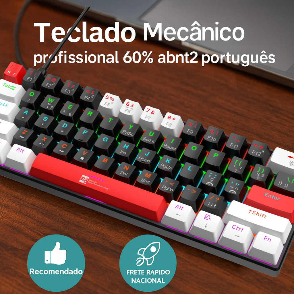 Teclado Gamer Mecânico 60% Switch Azul Profission