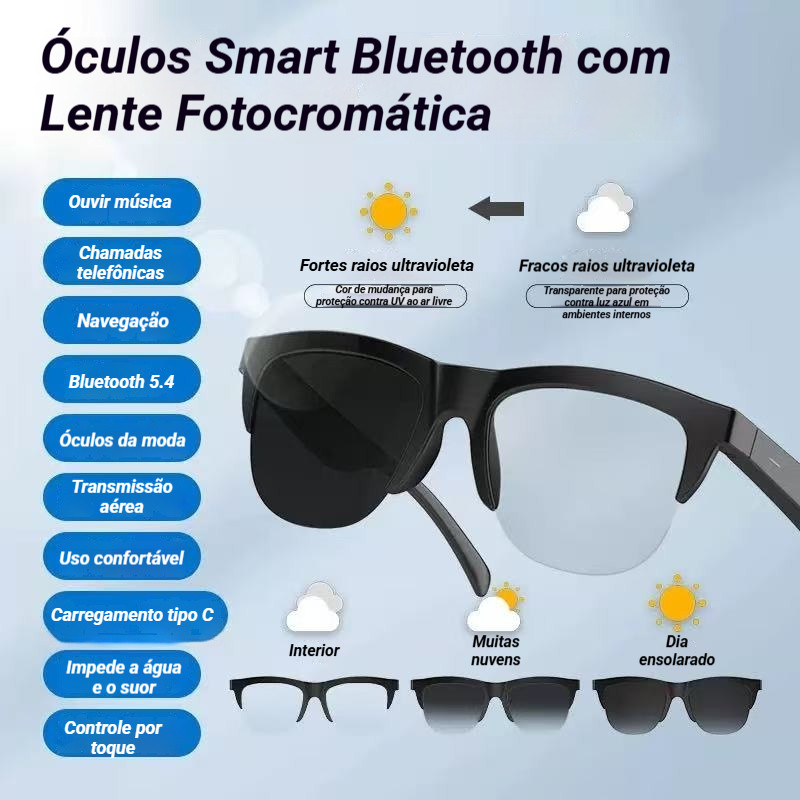 Óculos Smart Bluetooth com Áudio, Música e Cham