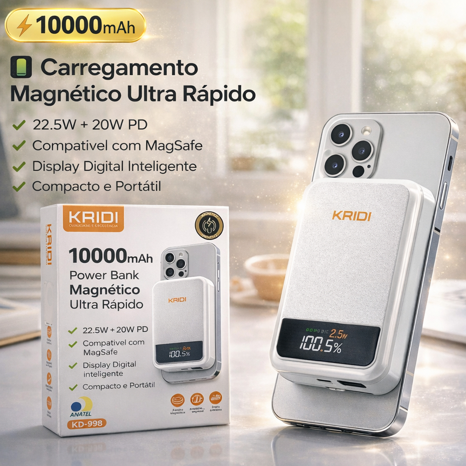 Power Bank Magnético 10000mAh Kaidi KD-998 Magsaf