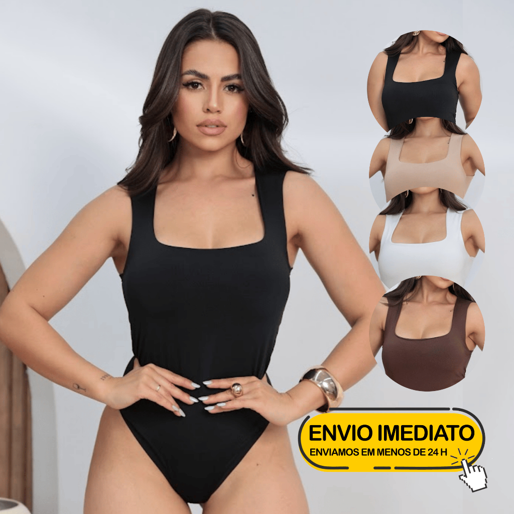 Body Collant Feminino Regata Blusa Decote Quadrado