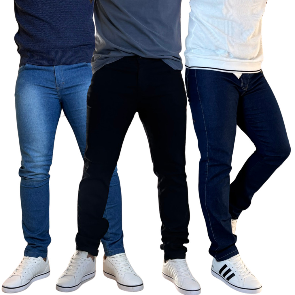 KIT 3 Calça Jeans Masculina Slim Tradicional Trab