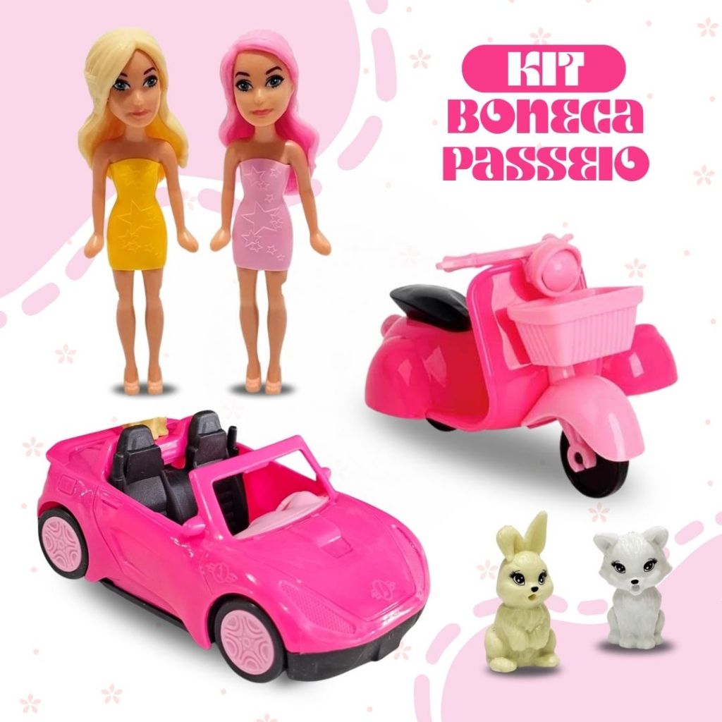 Mini Boneca Linda com Acessórios Bike Carro Trici