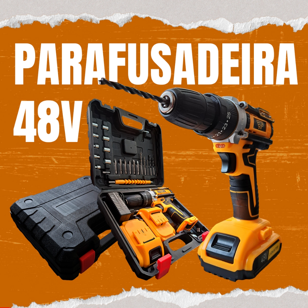 Furadeira Parafusadeira 48V Elétrica 2 Baterias 1