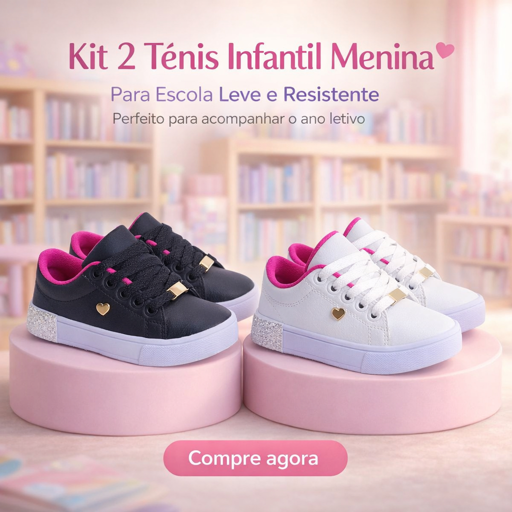 Kit 2 Pares Tênis Infantil Menina Escolar | Para 
