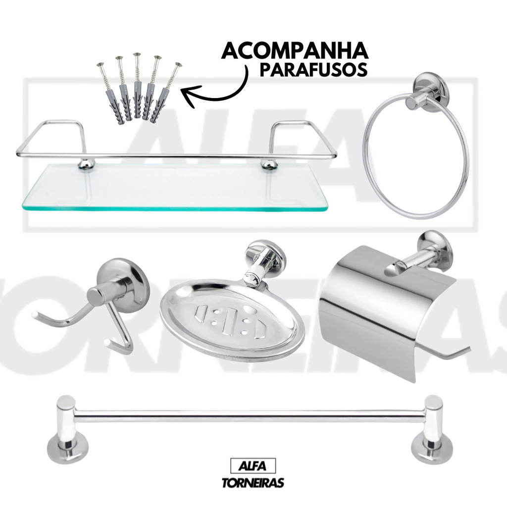 Kit Banheiro Acessórios 5 Peças + 1 Porta Shampo