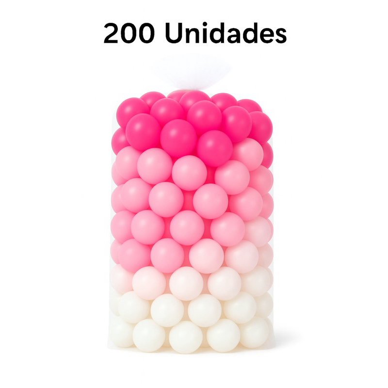 200 Unidades de Bolinha Plástica Colorida Rosa Pi