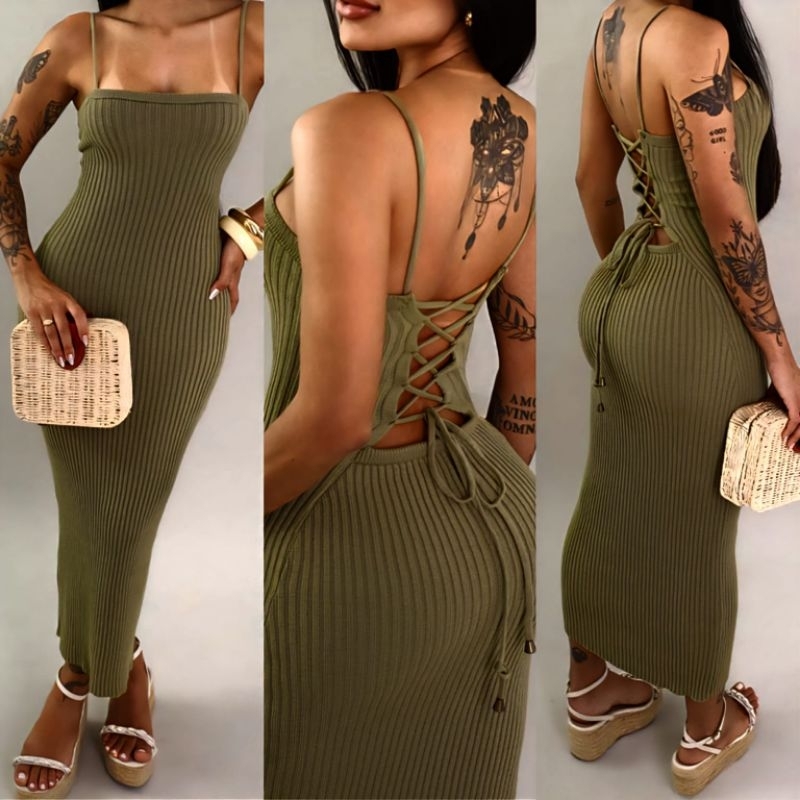 Vestido Tricot Modal Midi Trançado nas costas Tri