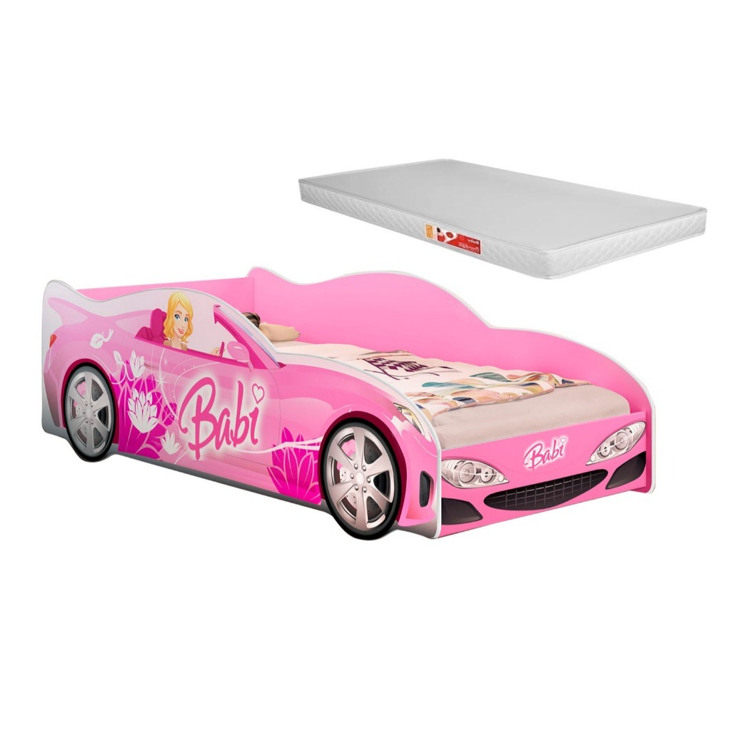 cama infantil carro rosa com colchão MDF temátic