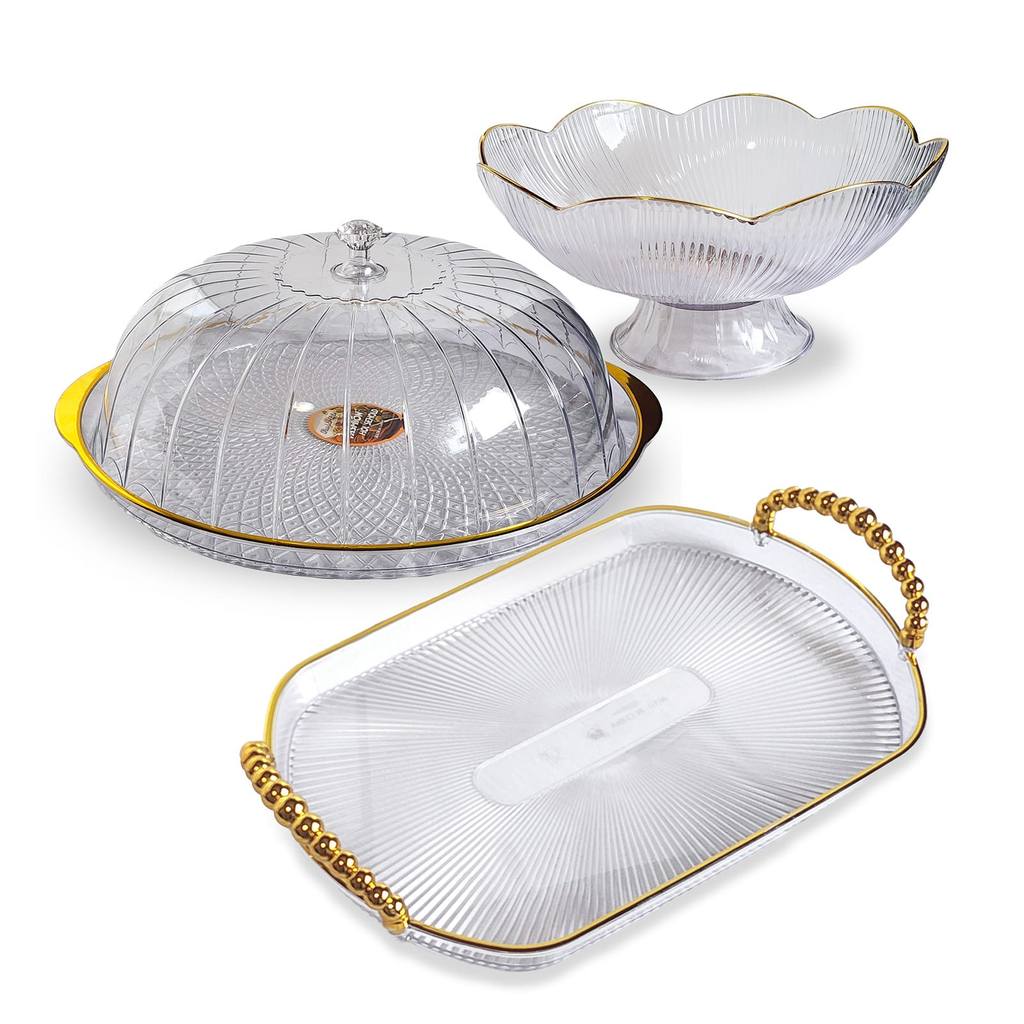 Kit Mesa Posta Boleira, Bandeja e Fruteira Acríli