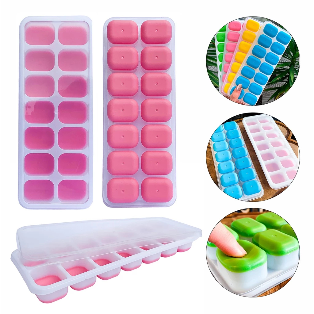 Kit 4 Formas de Gelo de Silicone com Tampa 14 Cubo