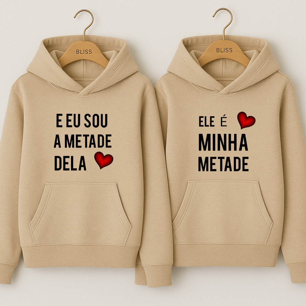 Moletom Canguru Blusa Casal Escrito Minha Metade C