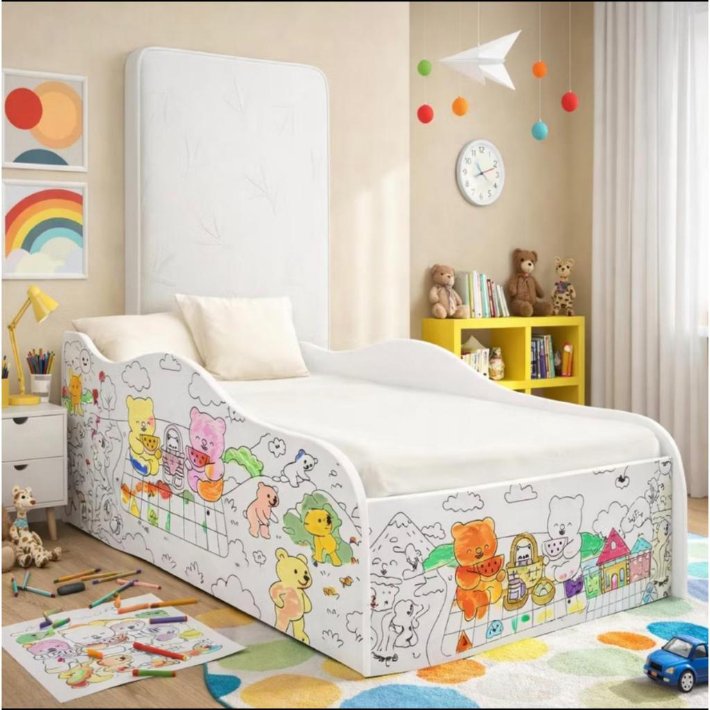 Mini Cama Infantil com Colchão para Pintar/Colori