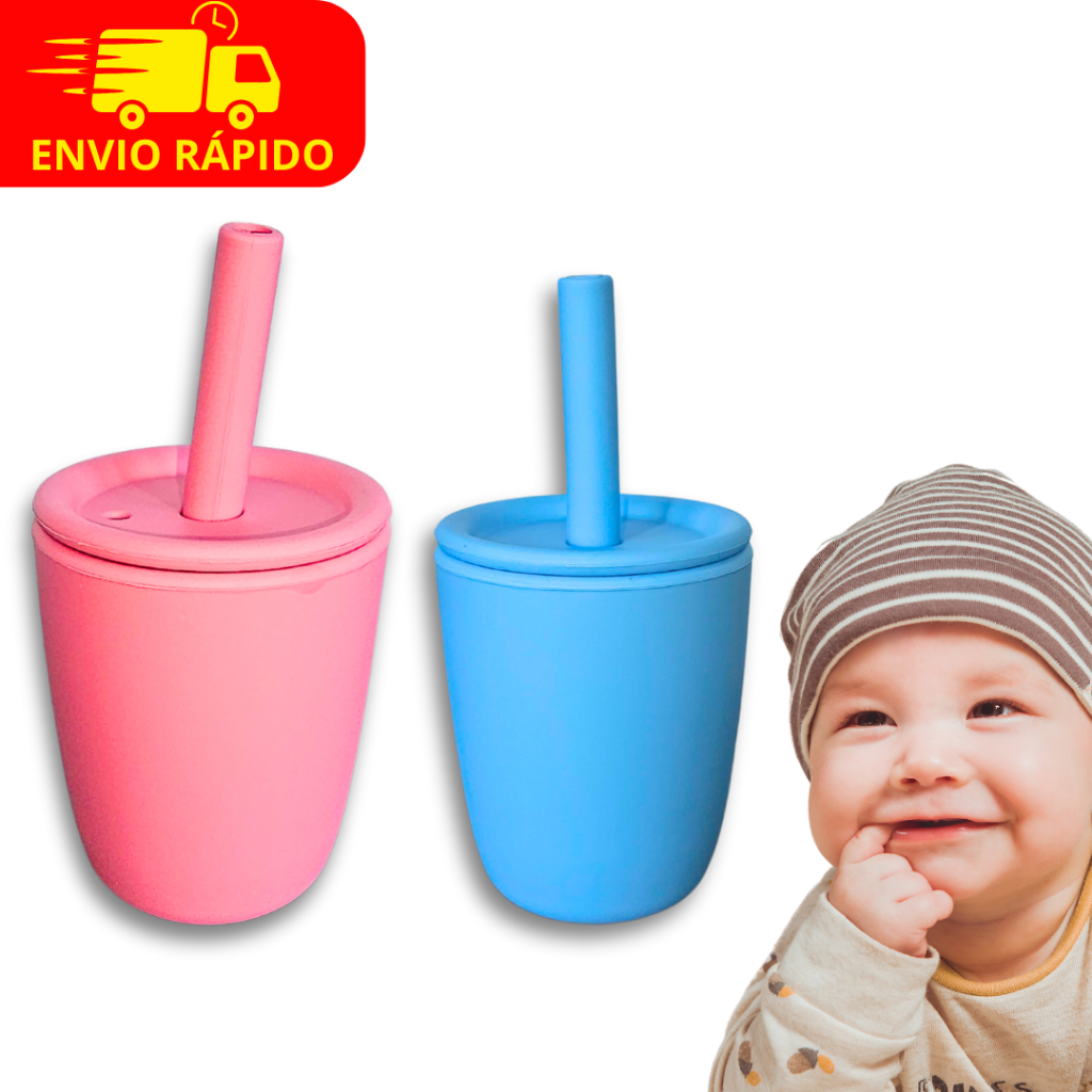 Copo Com Canudo Infantil de Silicone Para Introdu�