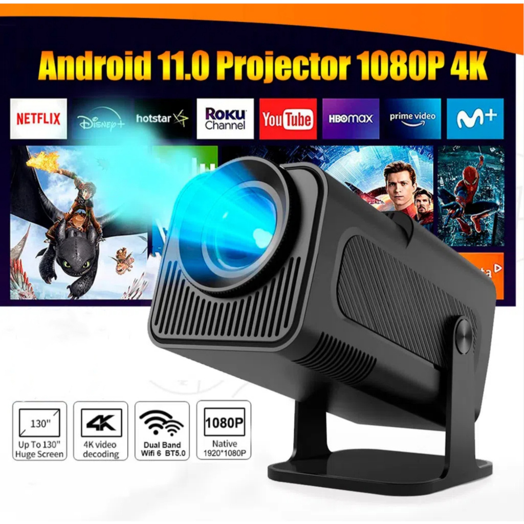Mini Projetor de Cinema Portátil, 4K, Android  HY