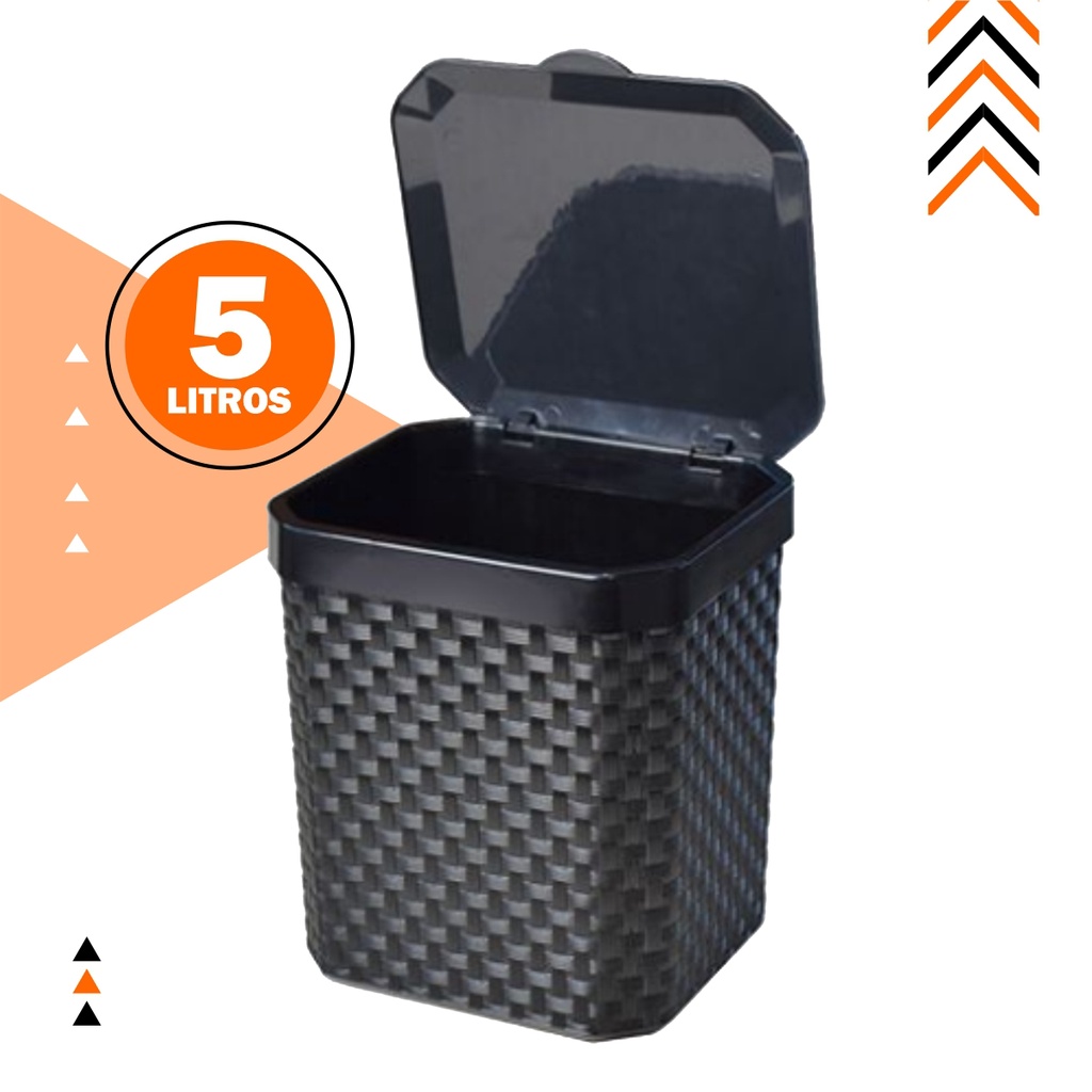 Lixeira Cesto Rattan 5 Litros Preta C Tampa Cozinh