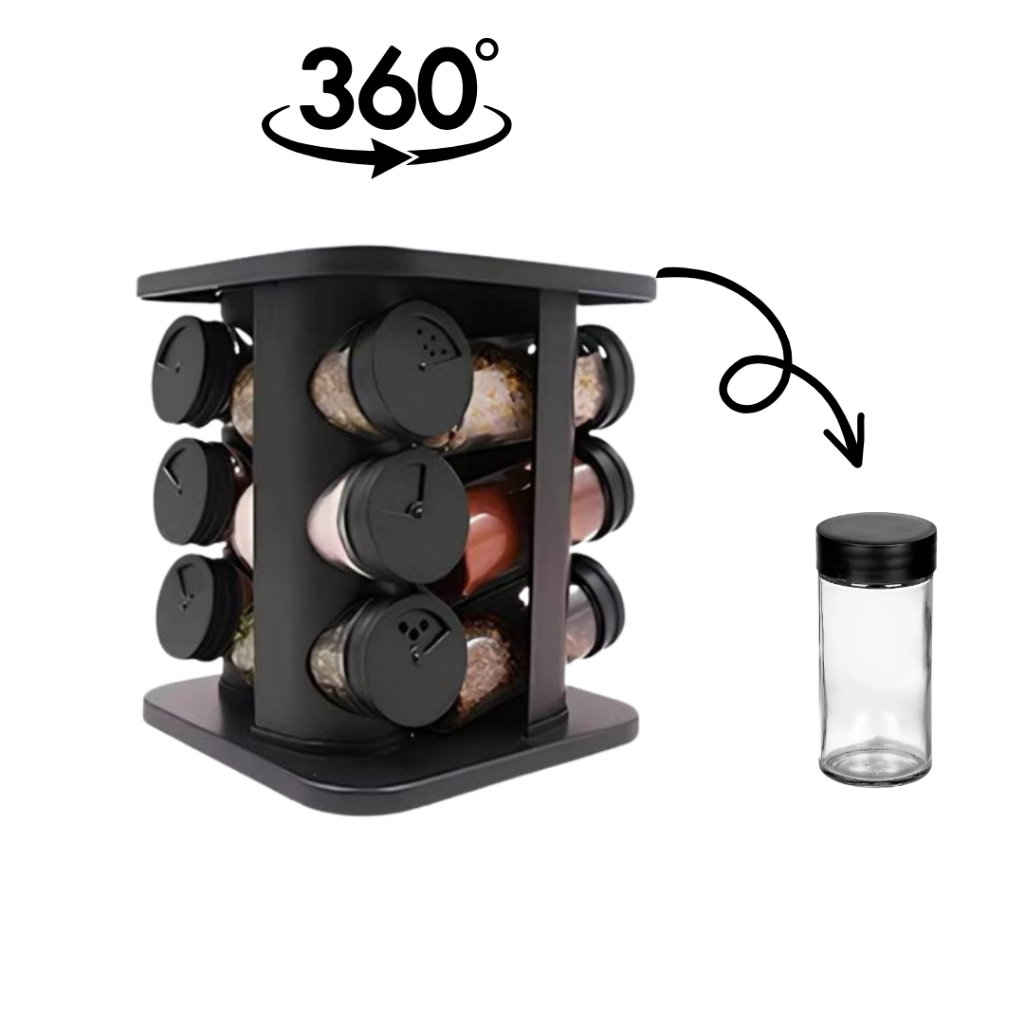 Porta temperos giratório 12 potes vidro condiment