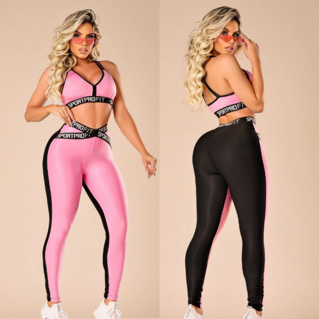 Conjunto Fitness Feminino Top e Legging Com Elást