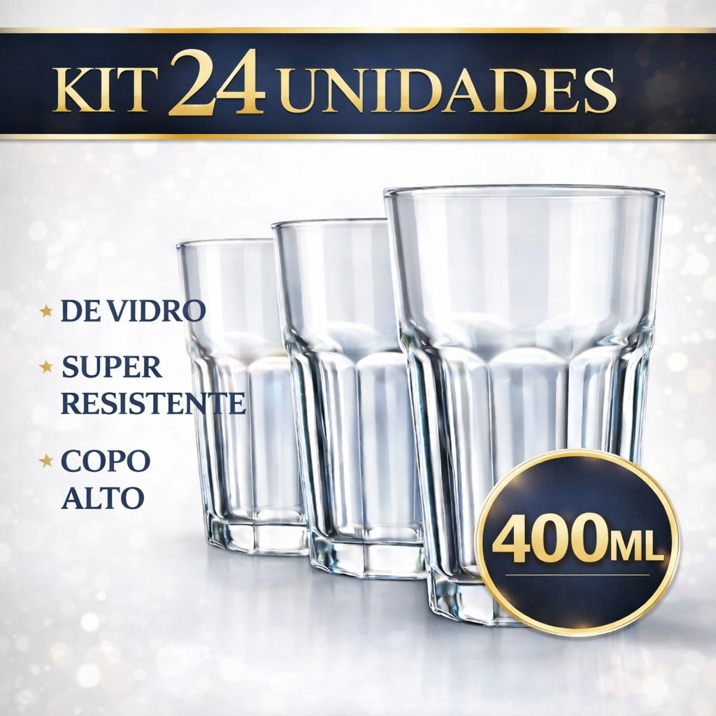 Copo de Vidro 400ml Super Resistente Copo Alto Pre