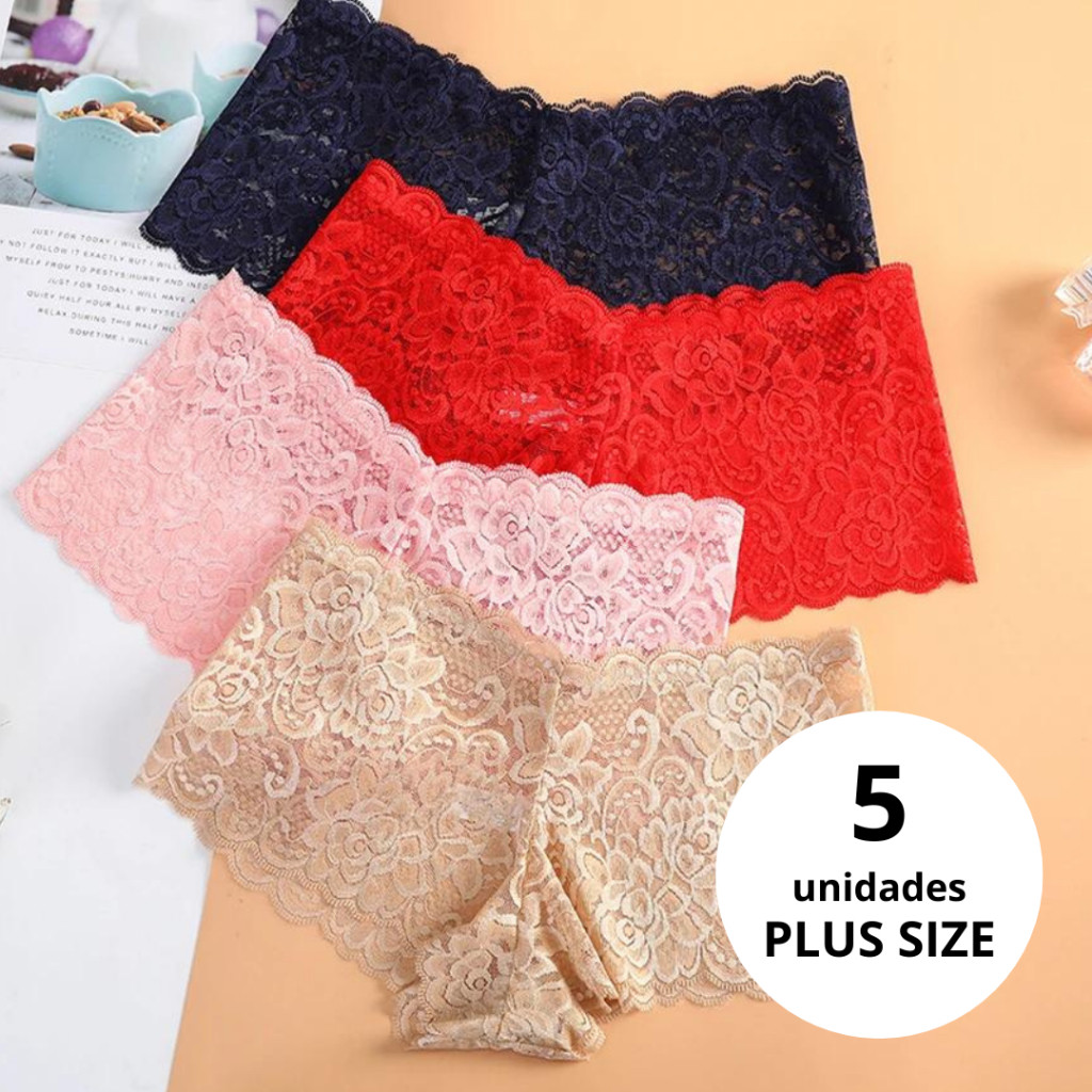 Kit 5 Calcinhas Plus Size Caleçon Lingerie Tanga 
