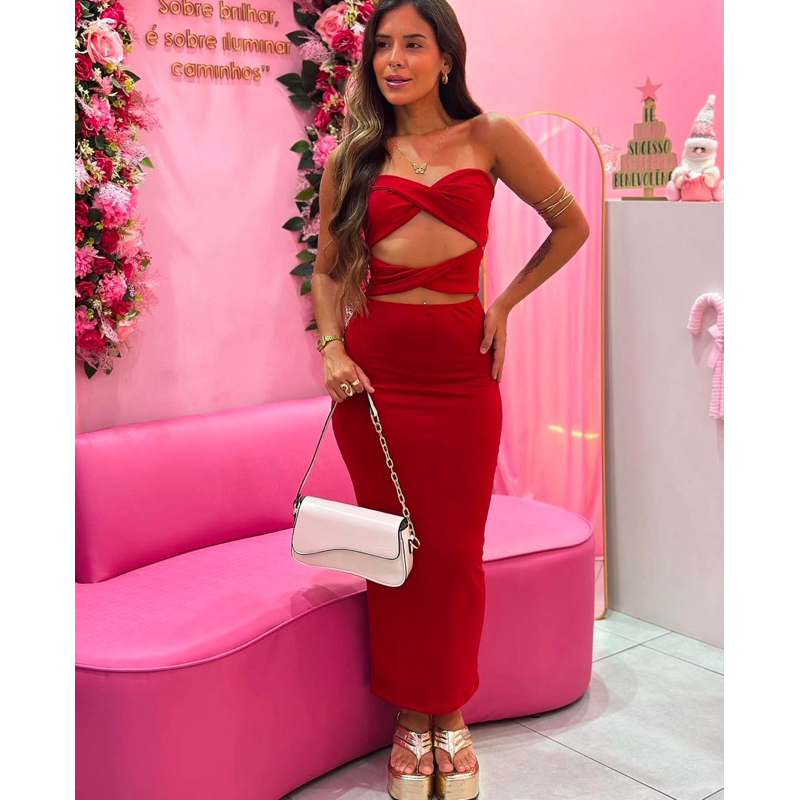 Vestido longo com recortes no peito Suplex premium
