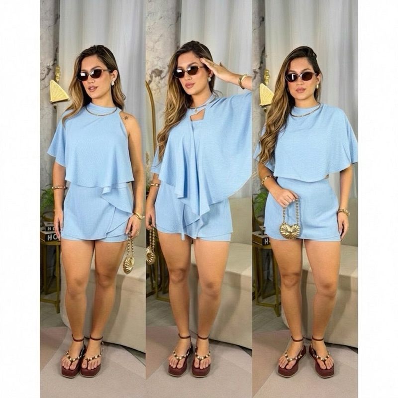 Conjunto feminino Iara short Saia Top e Manta Ver�