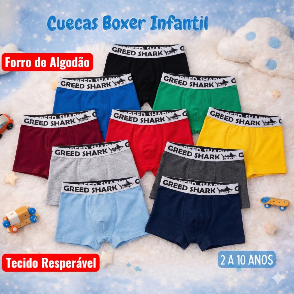 Kit com Cuecas Infantil Boxer Box Menino com Forro