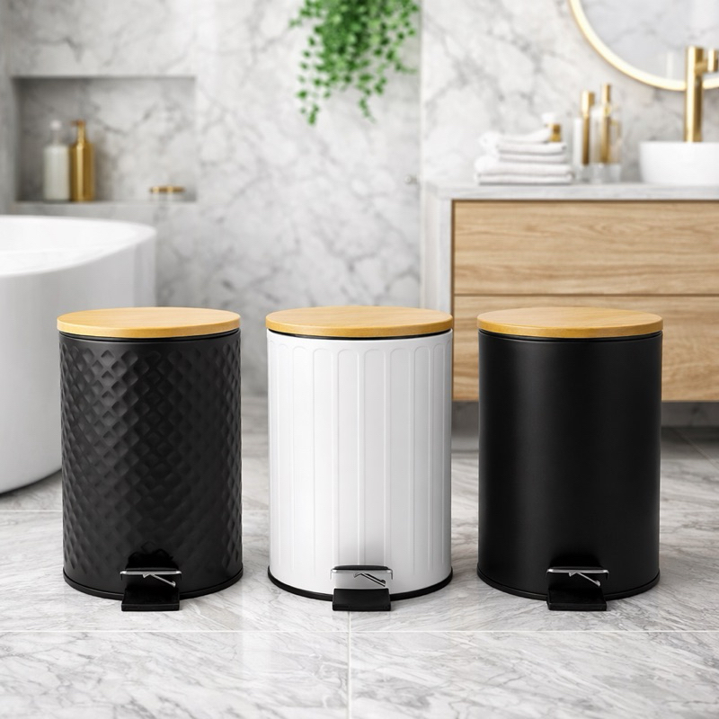 Lixeira banheiro 5 litros Tampa Bambu com Pedal