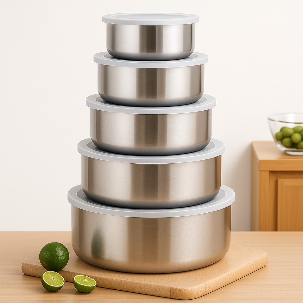 Conjunto Jogo 5 Potes Tigelas em Inox Alumínio Co