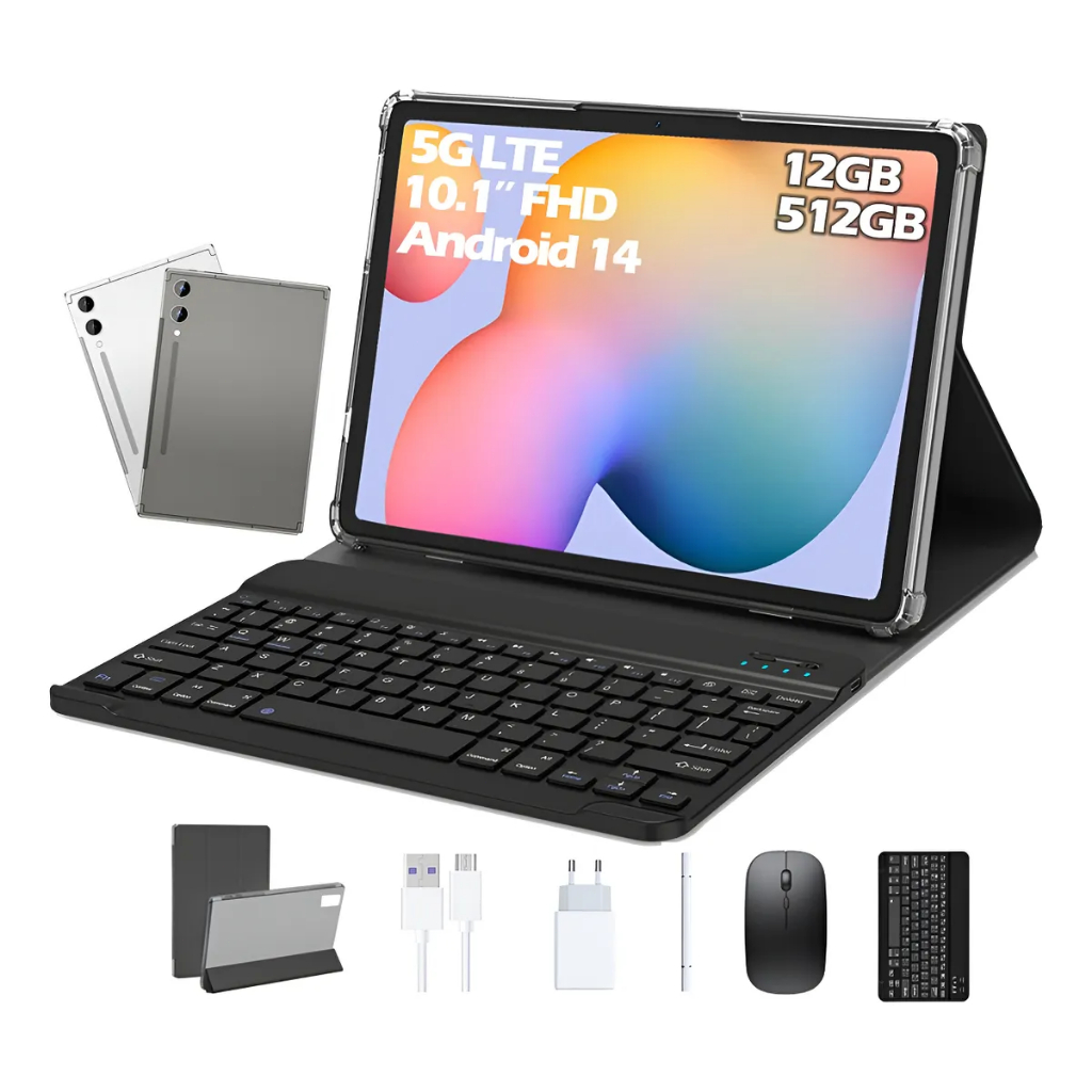 Tablet premium com teclado e mouse inclusos, confi