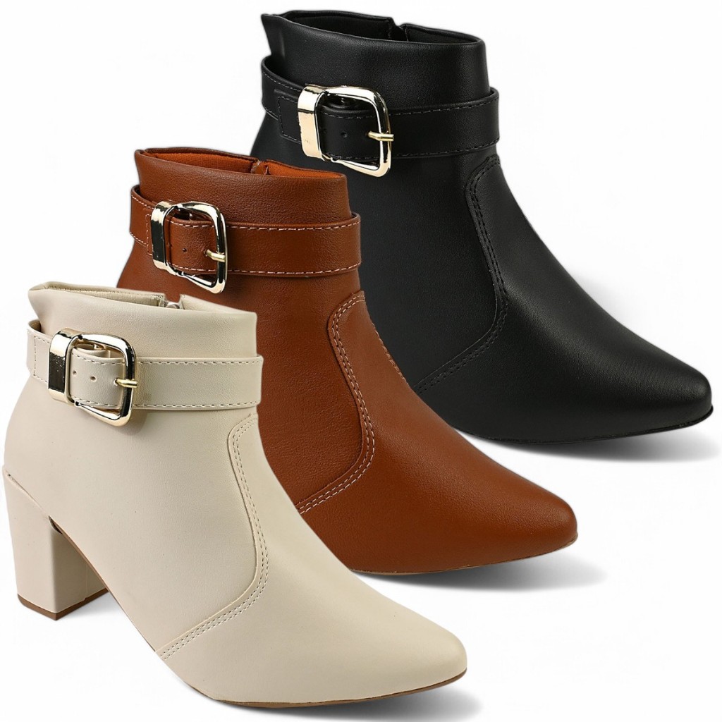 Bota Feminina com Fivela Removível Cano Curto com