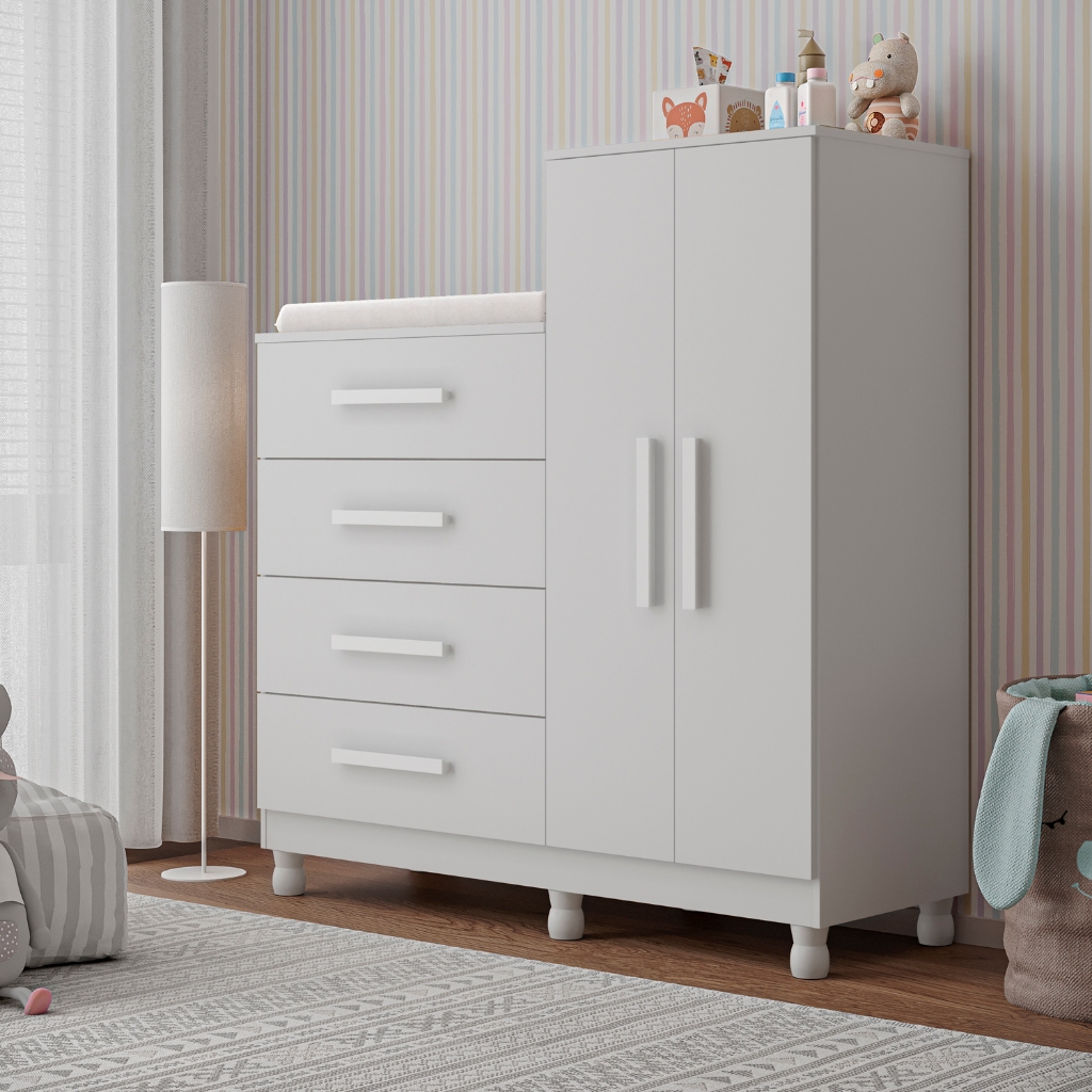 Cômoda Roupeiro Infantil  Trocador 4 Gavetas Port