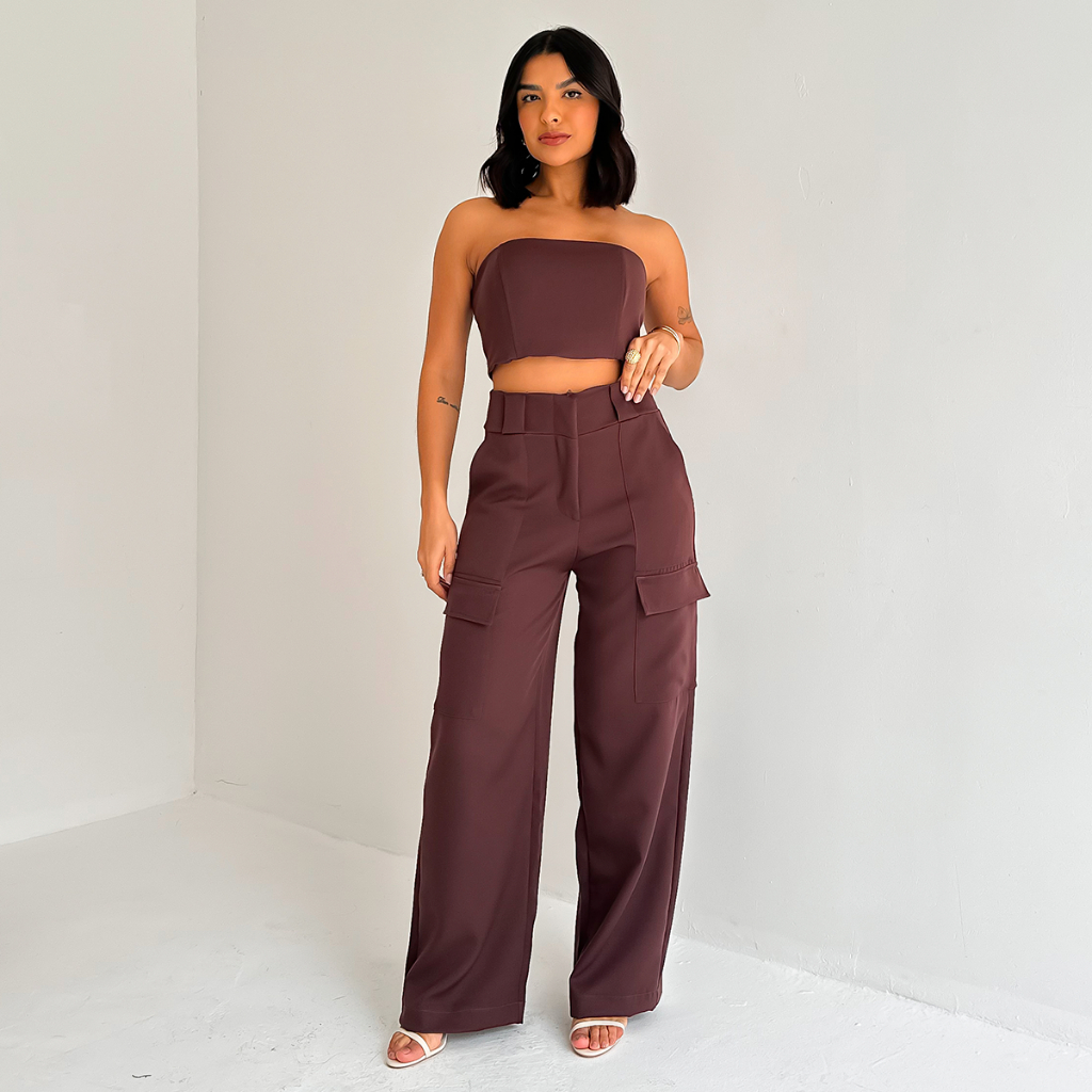 Conjunto Alfaiataria Calça Cargo com Bolso Latera