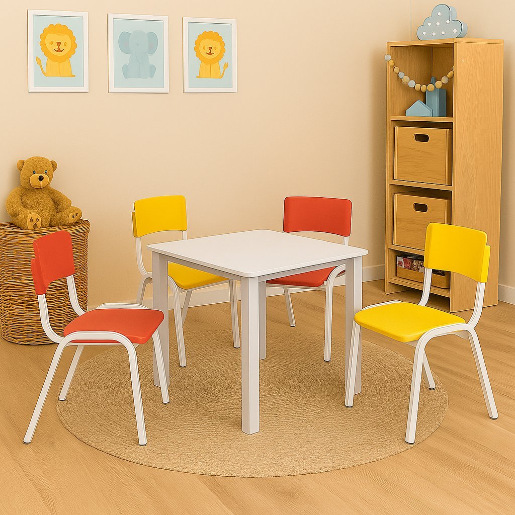 Mesa Infantil Com 2 Cadeirinhas amarelas e 2 Cadei
