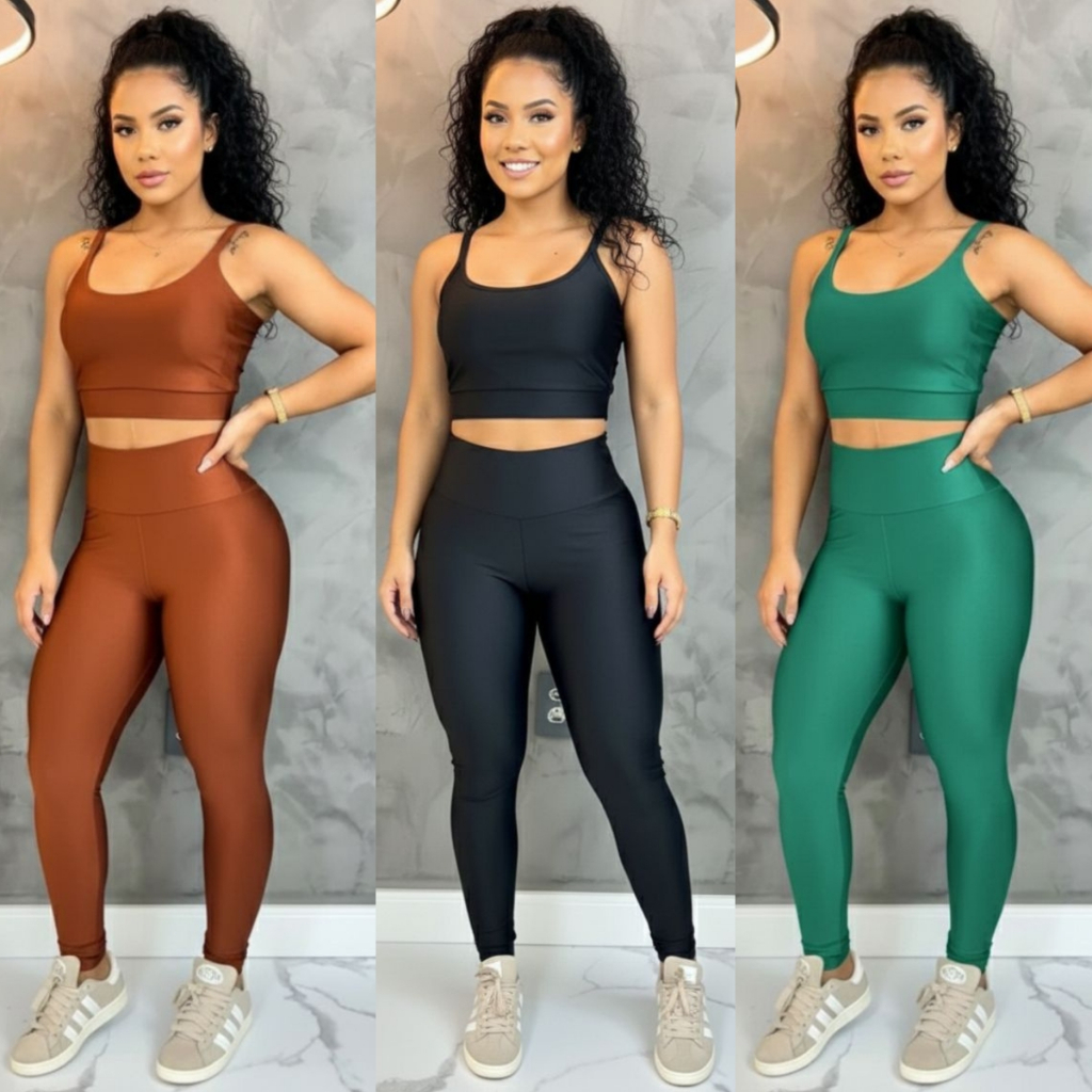 Conjunto Top e Calça Fitness Feminino Com Bojo Re