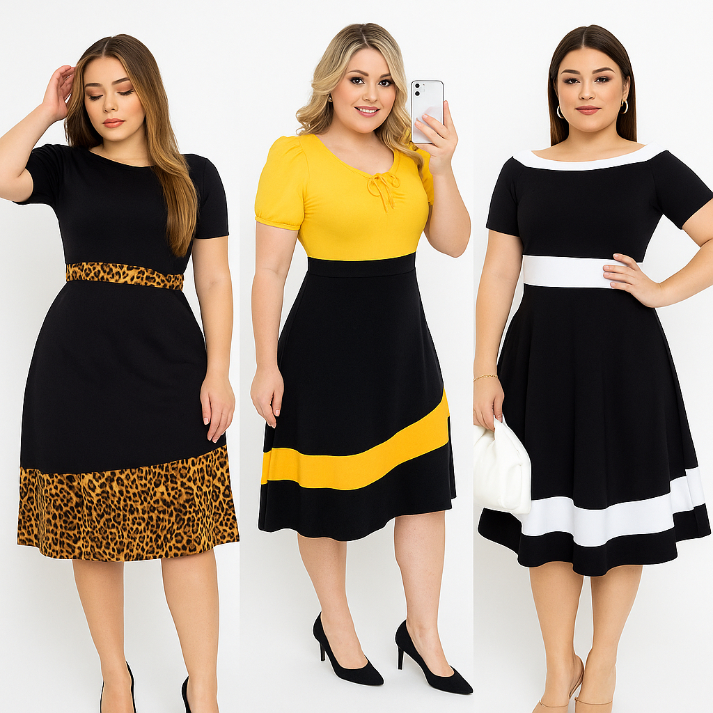 VESTIDOS EVANGÉLICOS PLUS SIZE MIDI AMARELO E PRE