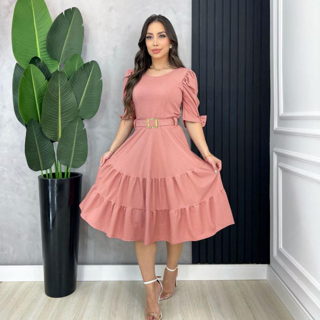 Vestido Gode  Malha Canelada 3 marias feminino eva