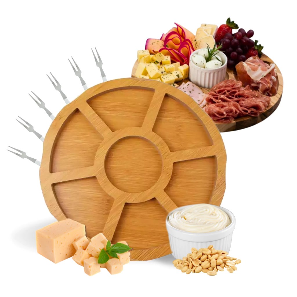 Kit Petisqueira de Madeira Redonda com Molheira Ra