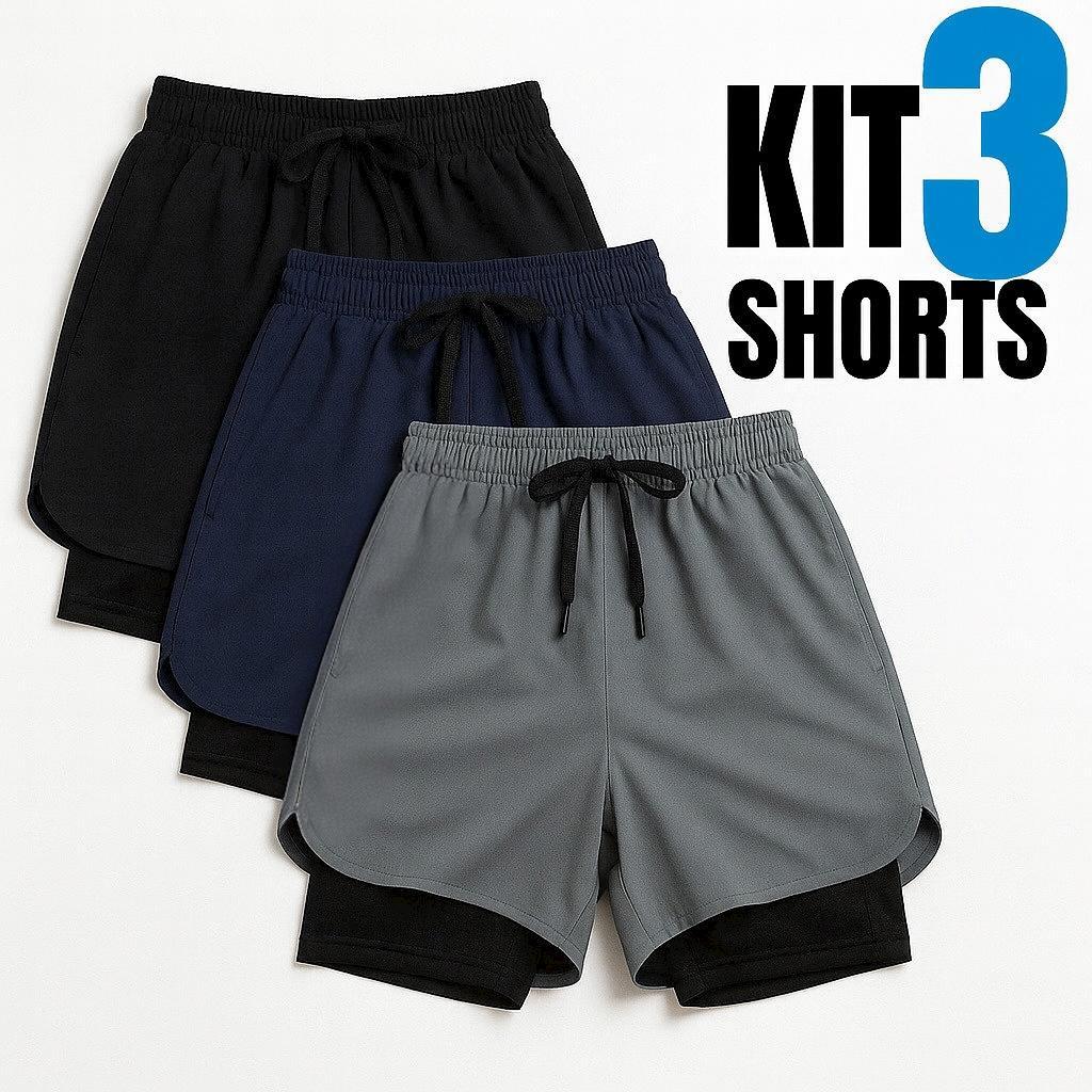 Kit 3 Shorts 2 em 1 PLUS Iron Bull Dry Masculino C