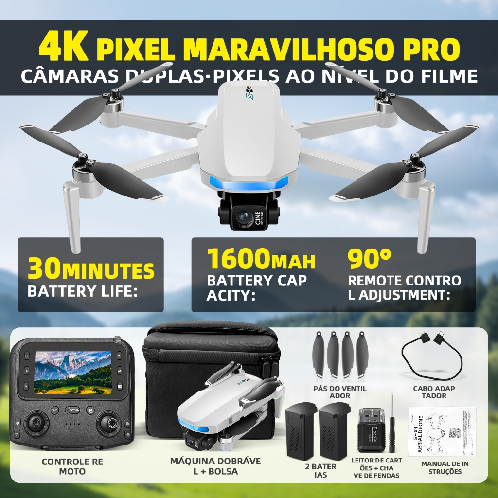 Drone profissional S-X1, com GPS, tela de 4,5 pole