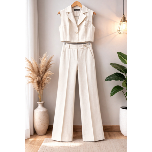 Conjunto feminino em marrant calça com bolsos cin