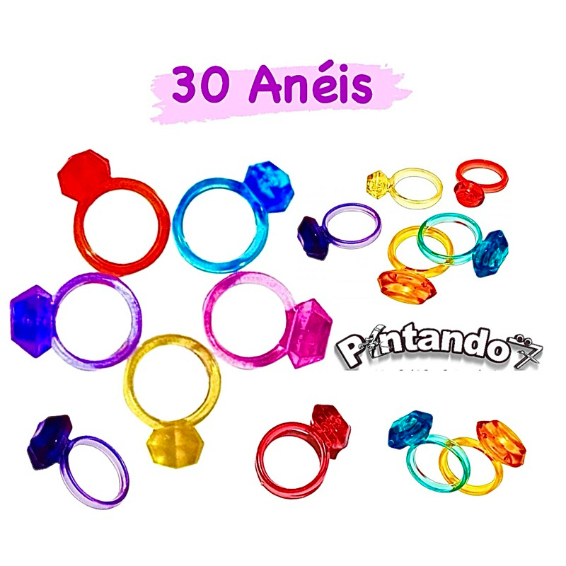 Kit 30 Anéis Coloridos Brinquedo Lembrancinha Fes
