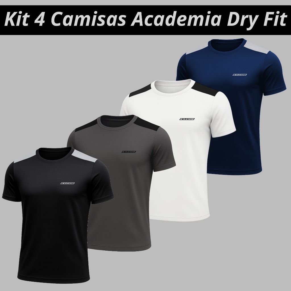 Kit 4 Camisetas Fit Academia Camisa Masculina Exer