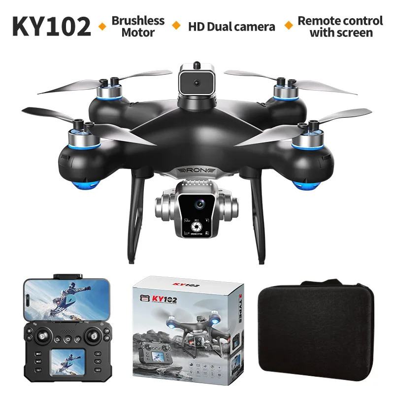 Drone KY102 com Tela, Câmera HD Motor Brushless D