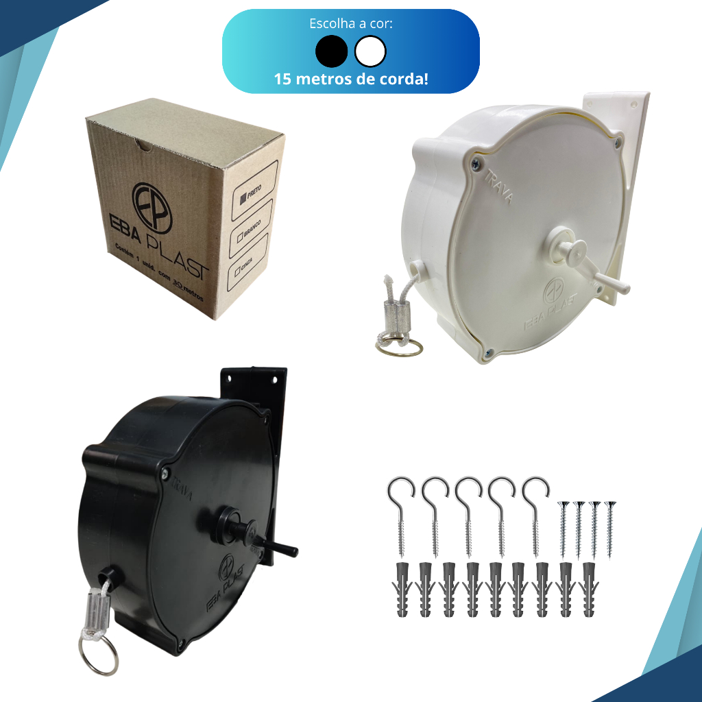 Varal de parede Retrátil / Recolhível com 15 met