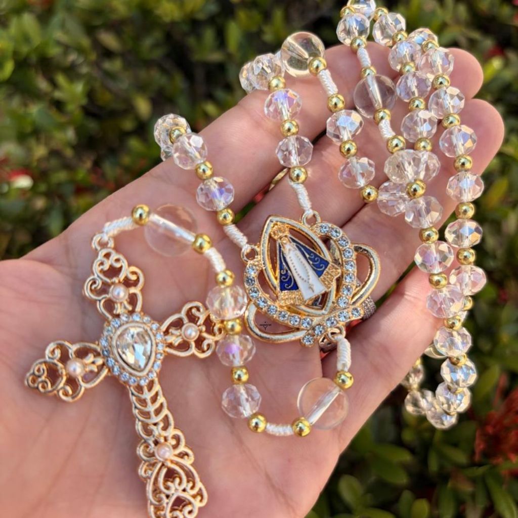 Terço de Luxo Nossa Senhora Aparecida Cristais Fa