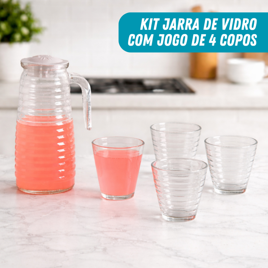 Kit Conjunto Jarra E Jogo de Copos De Vidro –