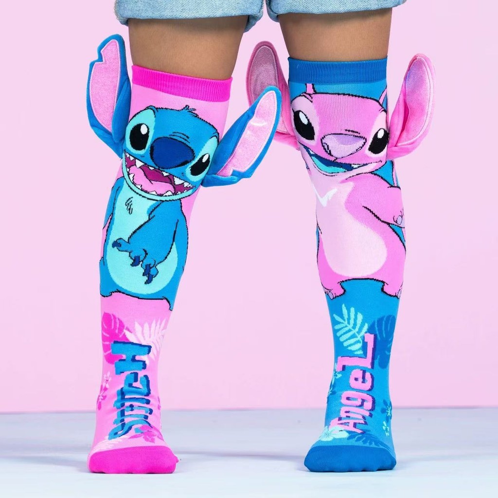 Meia Stitch Infantil 3D Cano Alto Cartoon Desenho 