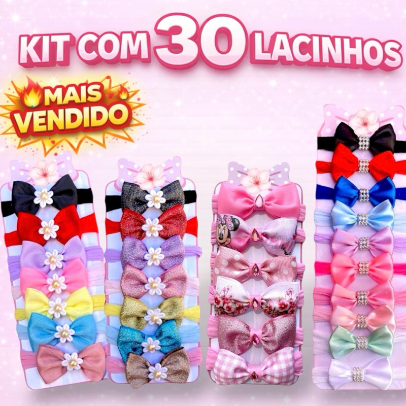Kit com 30 Laços de Cabelo Infantil | Laços de B